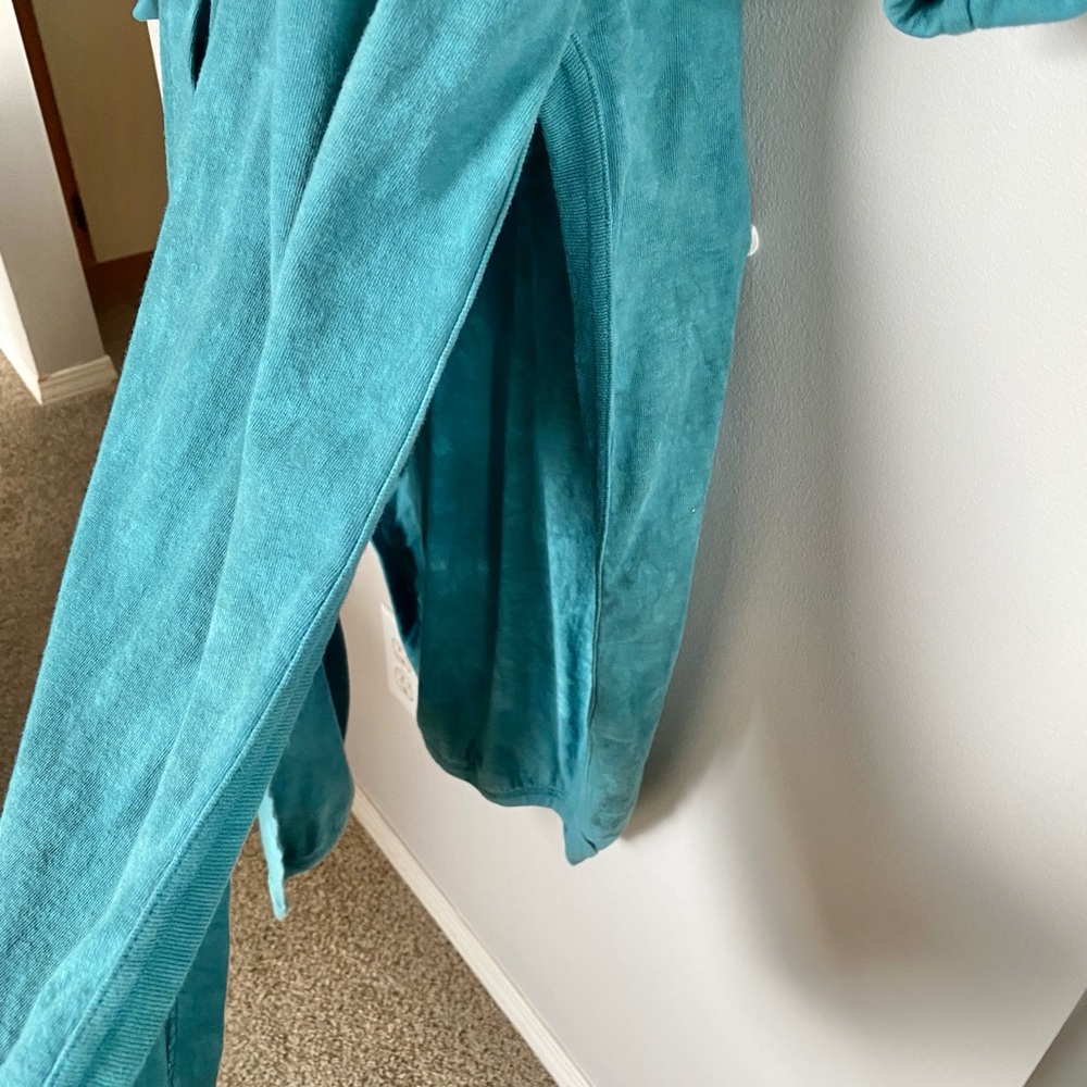 Long Teal Button-Front Robe Coat - Picture 5 of 9
